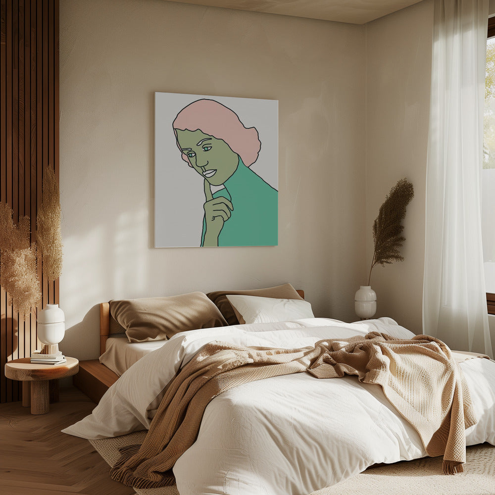 Dame Denkend Groen | Canvas