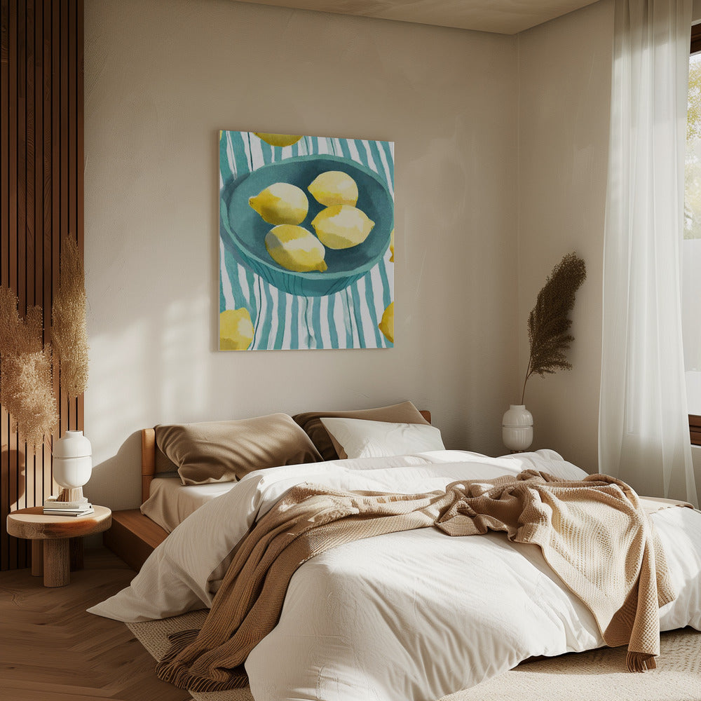 Zitronen in turkisfarbener Schale | Canvas