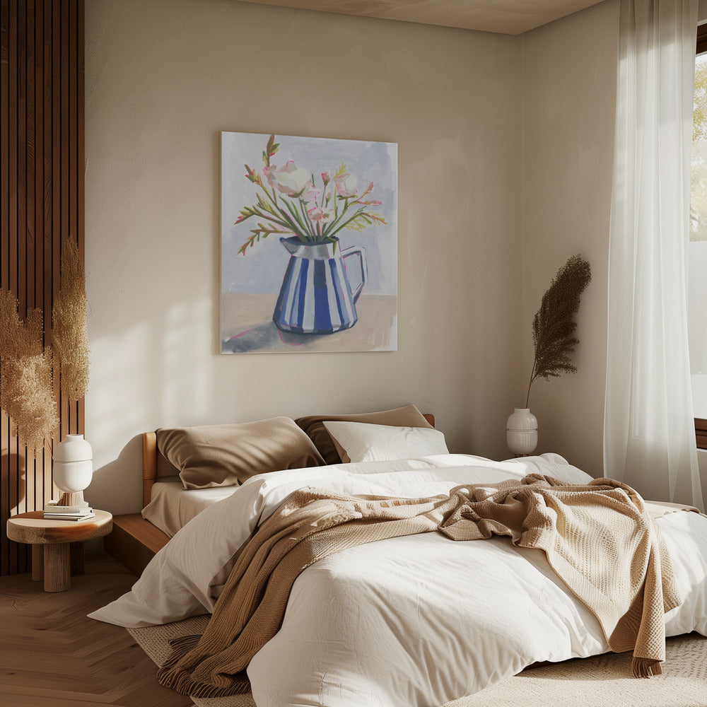 Fresh flowers in a striped vase I | Canvas