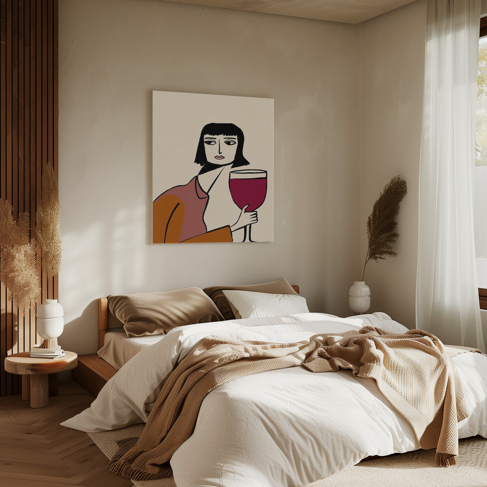 Ladying drinkt wijn | Canvas