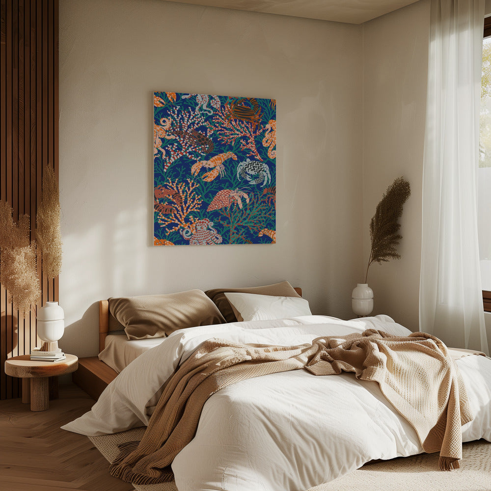 Levendig koraalrifblauw en oranje patroon | Canvas