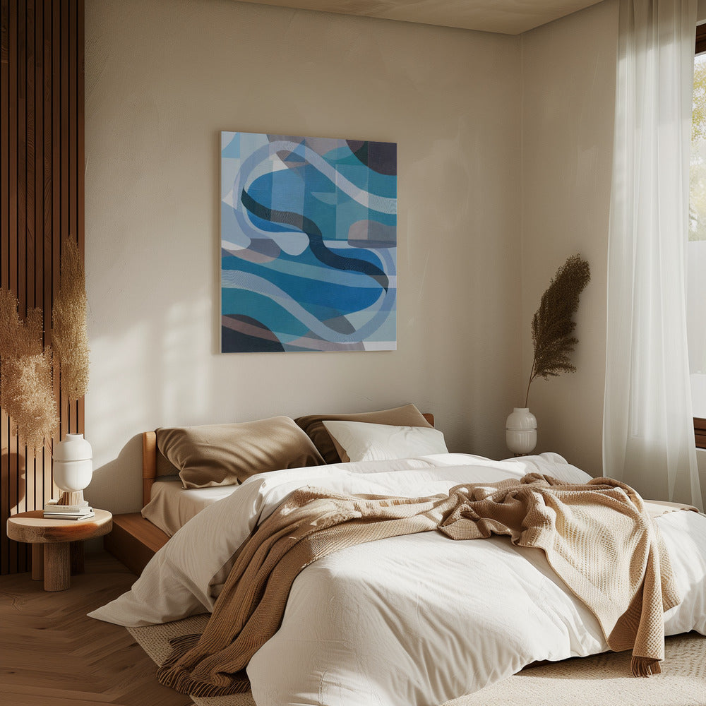 Abstracte blauwe en neutrale wervelende vormen 1 | Canvas