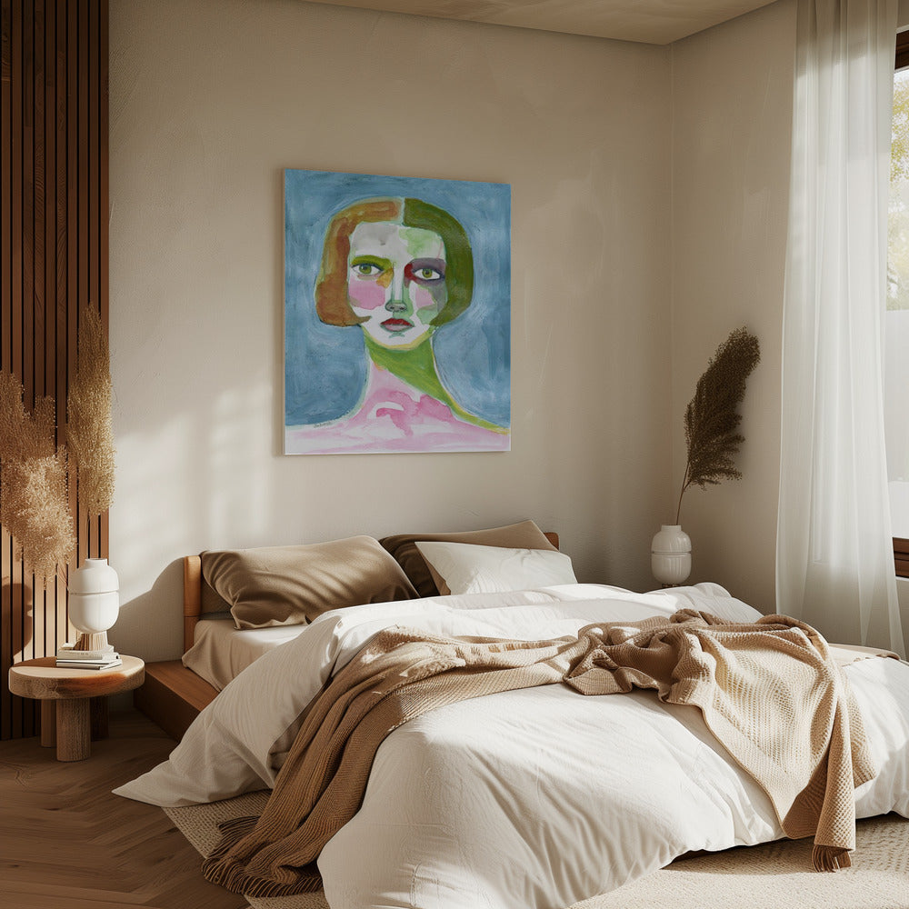 Dame met bobkapsel blauw | Canvas