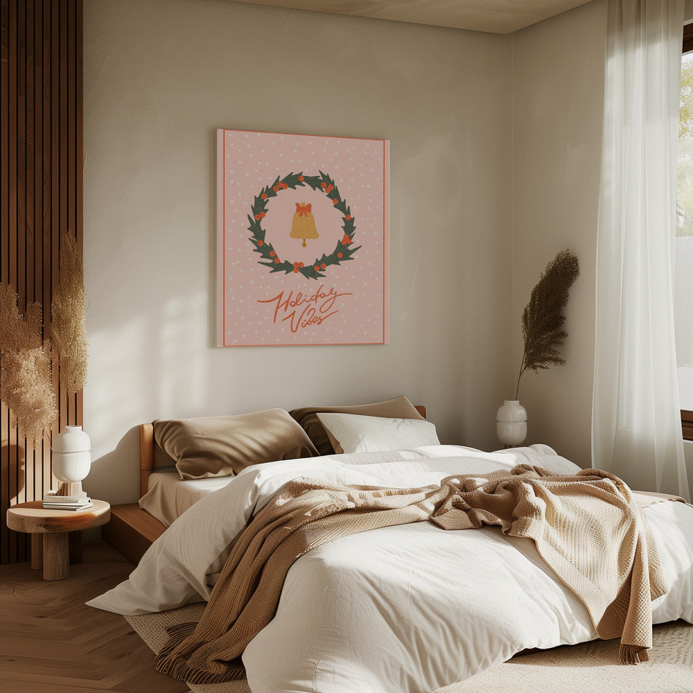 Kerstkrans met bel en strik | Canvas