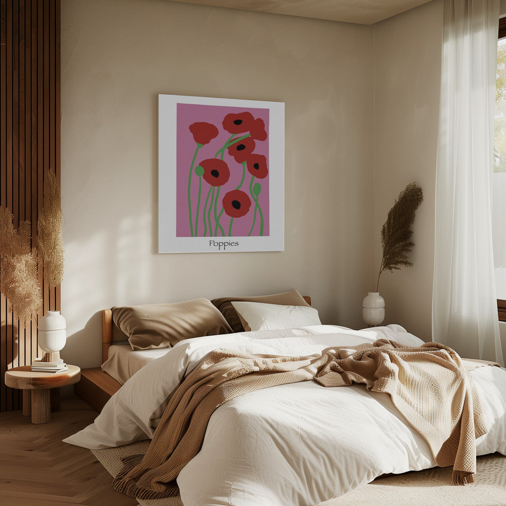 Klaprozen Bloemen roze en rood | Canvas