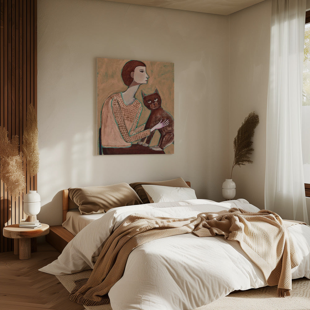 Woman with cat | Canvas