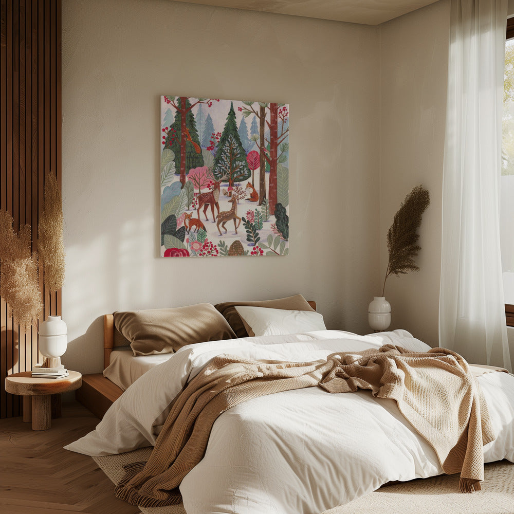 Dieren in het winterbos | Canvas