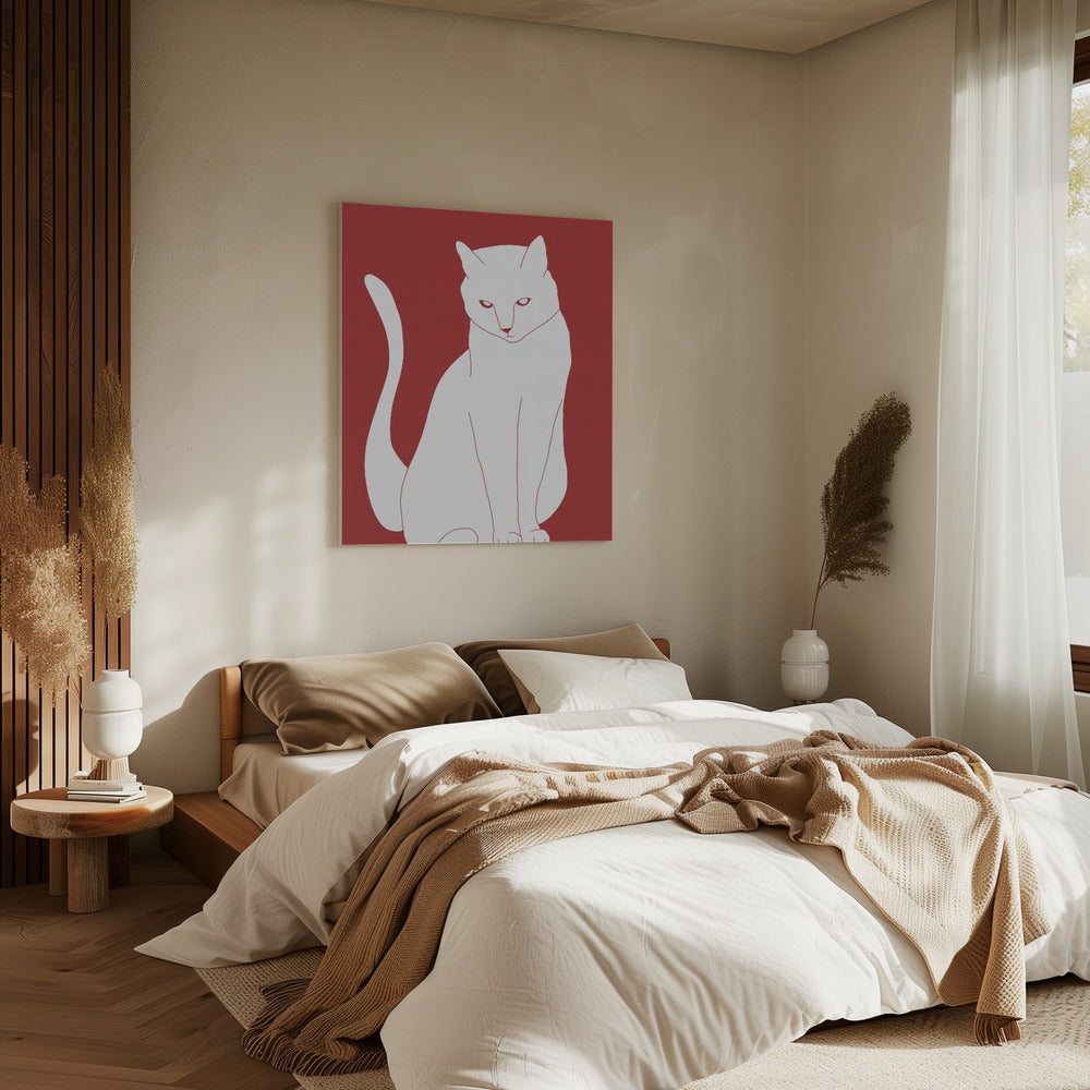 Witte en rode kat | Canvas