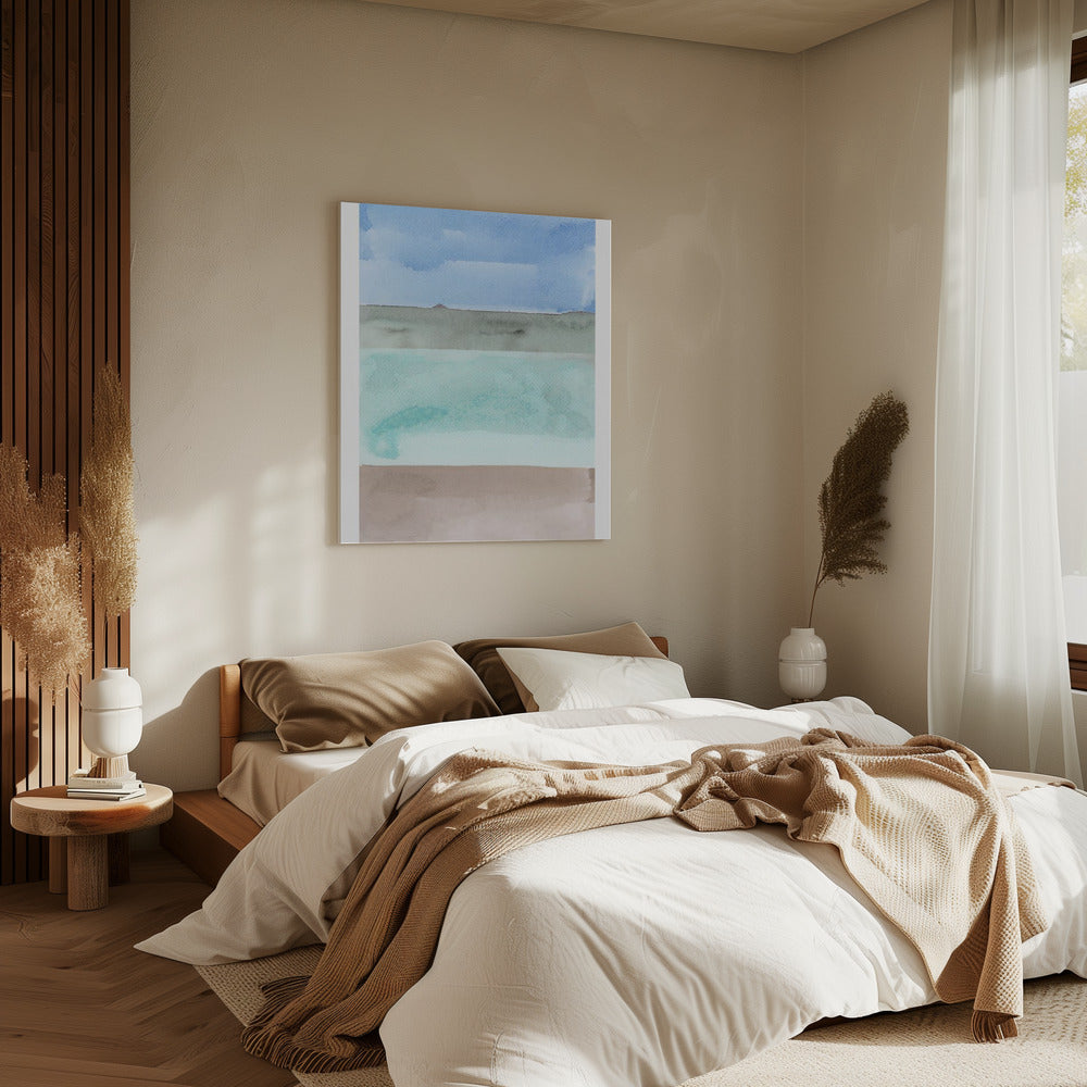 Abstracte horizontale banden van blauw, groen en beige | Canvas