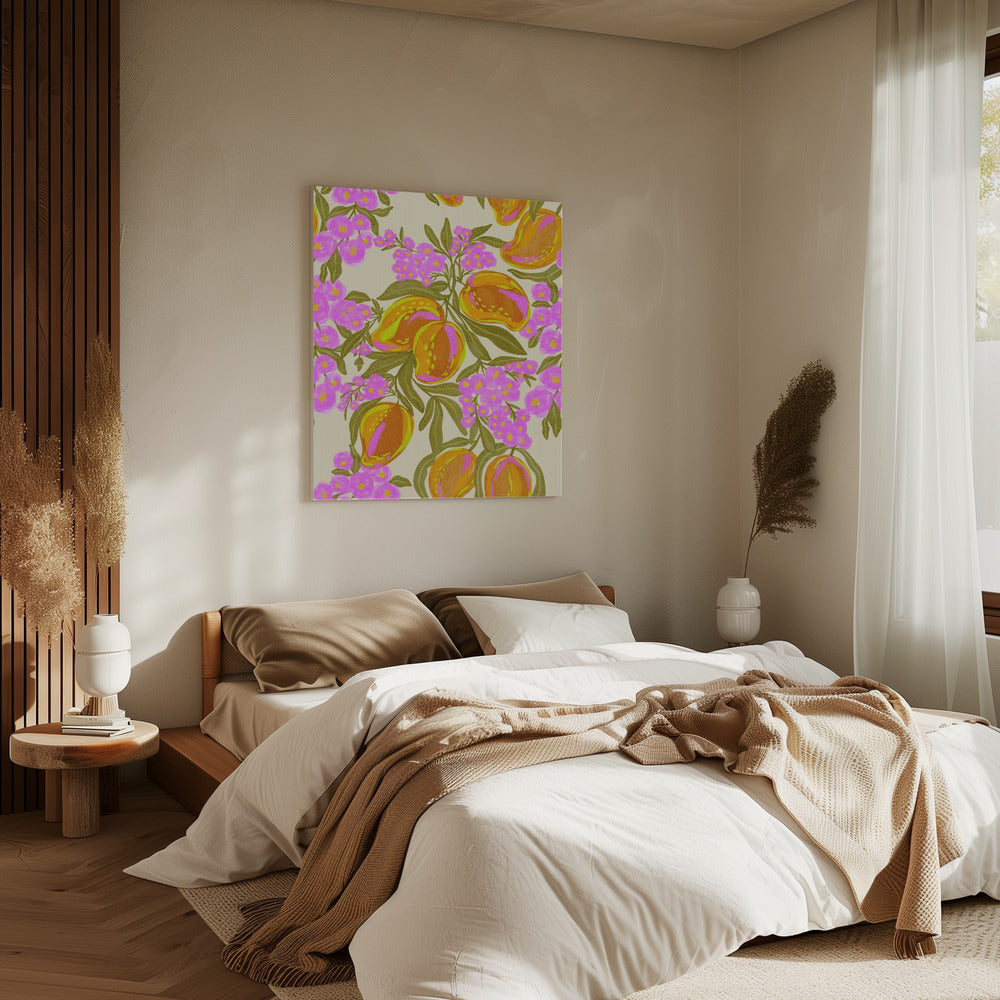 Tropisch thema met weelderige mango's en bloemen | Canvas