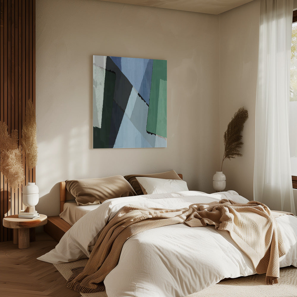 Abstracte blokken in blauw, groen en zwart | Canvas