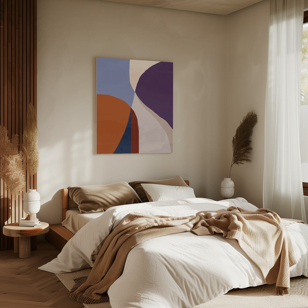 Organische vormen in aardse en blauwe tinten | Canvas