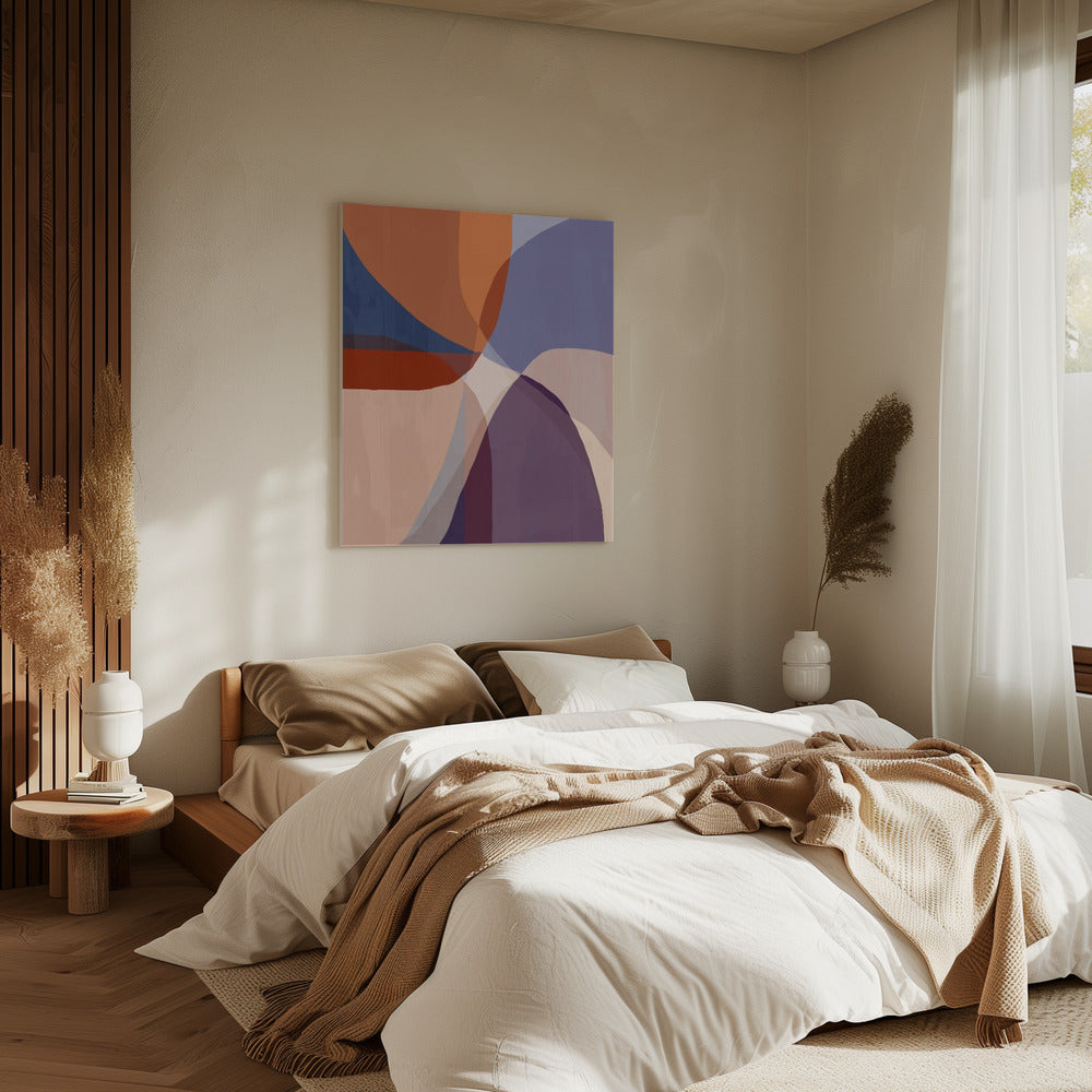 Organische vormen in aardse en blauwe tinten | Canvas