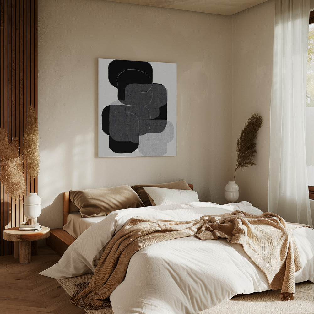 Abstracte vormen in zwart, grijs en wit | Canvas