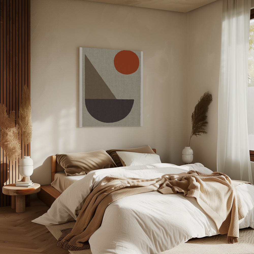 Abstracte vormen in aardtinten met rode cirkel | Canvas