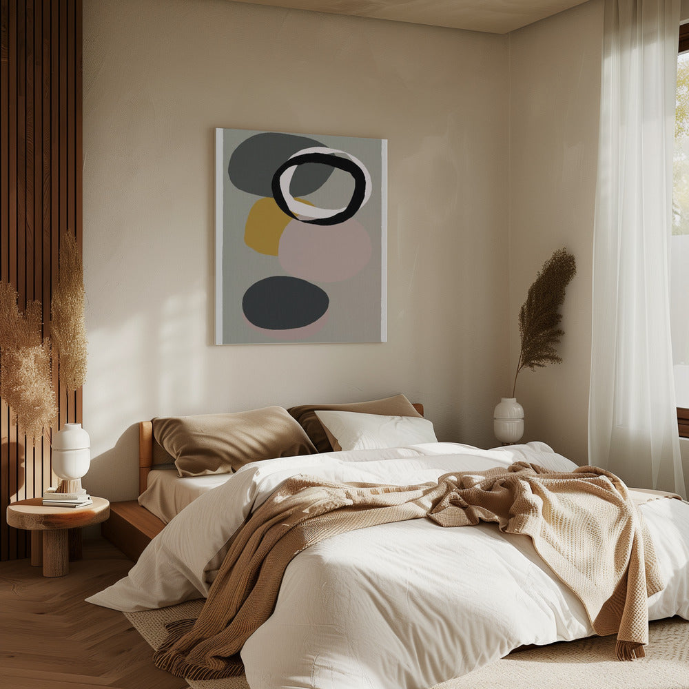 Abstracte cirkels in gedempte tinten met zwarte ring | Canvas