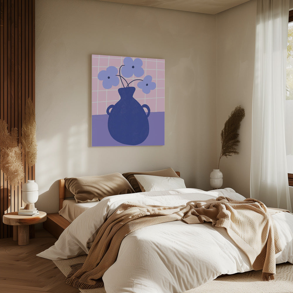 Minimalistische vaas met blauwe bloemen | Canvas