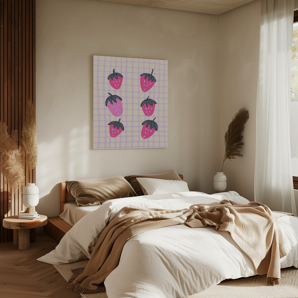Abstracte aardbeien op een rasterpatroon | Canvas