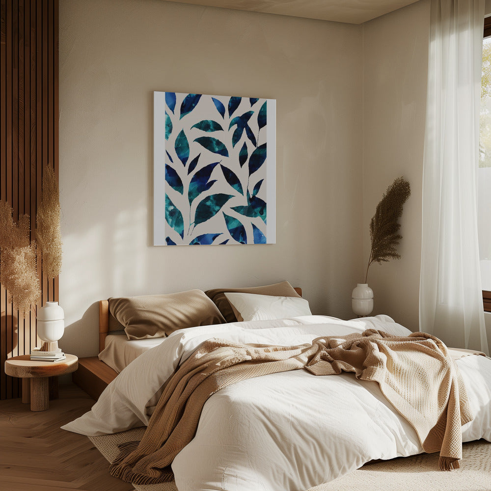 Bladeren in tinten blauw en groen | Canvas