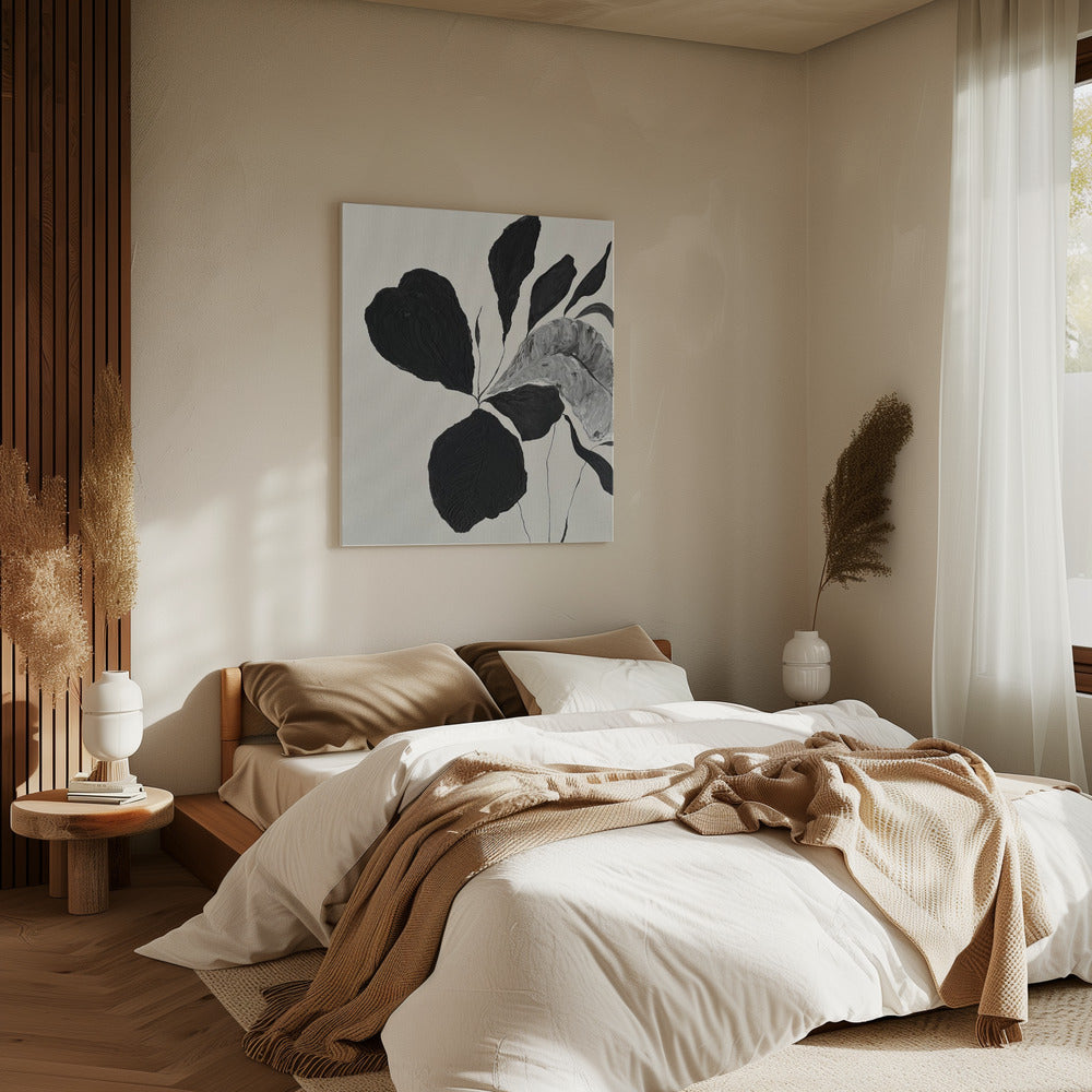 Monochrome bladeren | Canvas