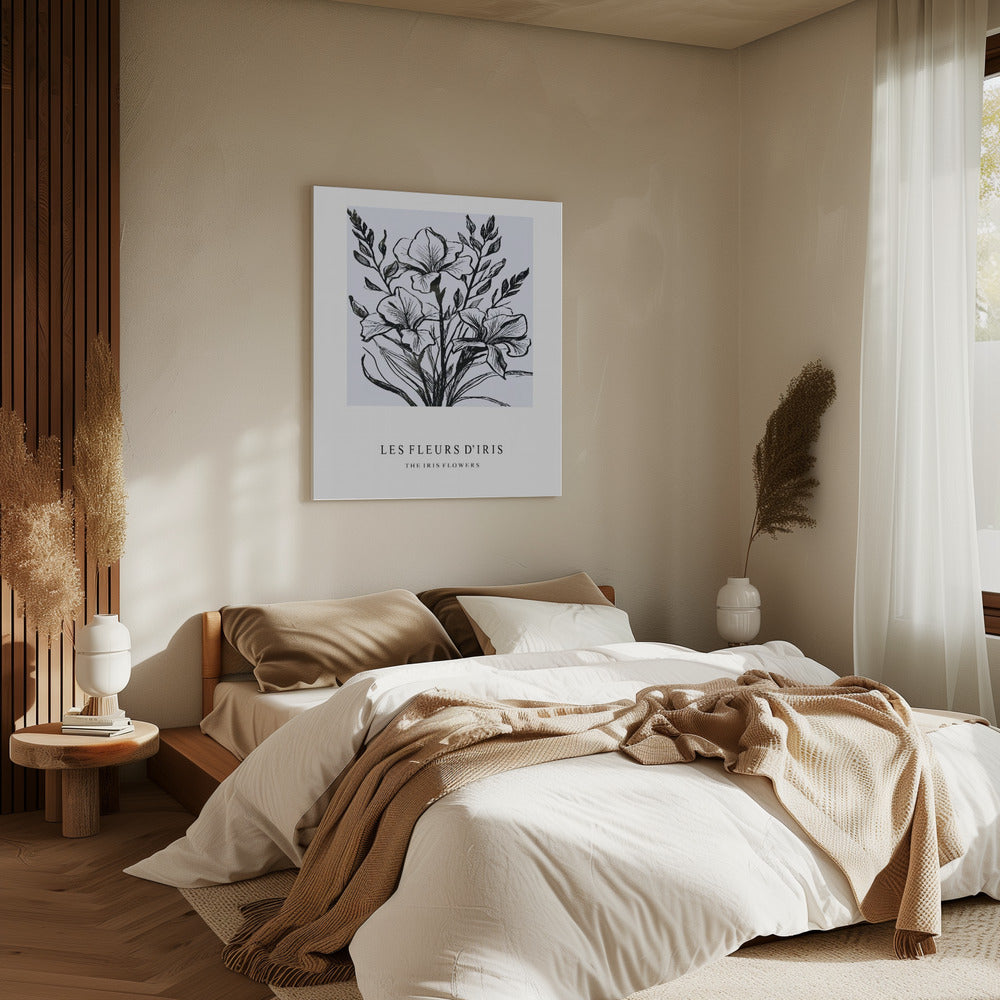 Irisbloemen in een monochrome illustratie | Canvas