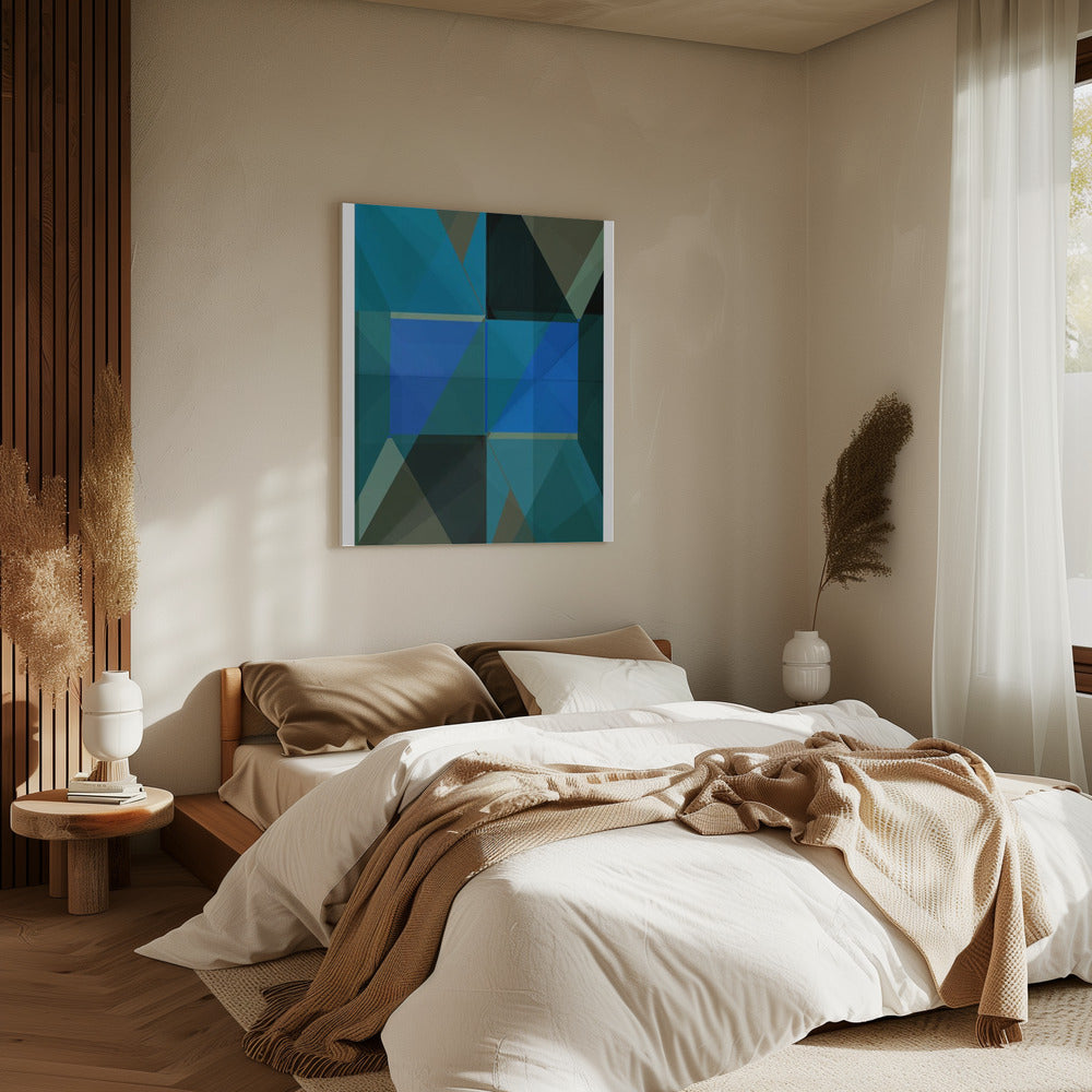 Overlappende blauwe en groene doorschijnende vormen | Canvas