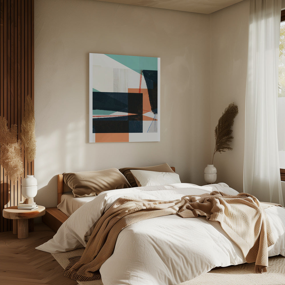 Geometrische vormen in gedempt blauwgroen | Canvas