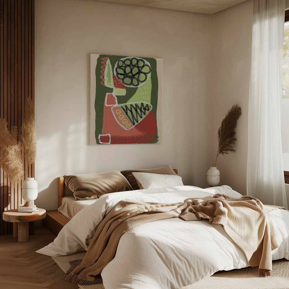 Abstract groen en rood | Canvas