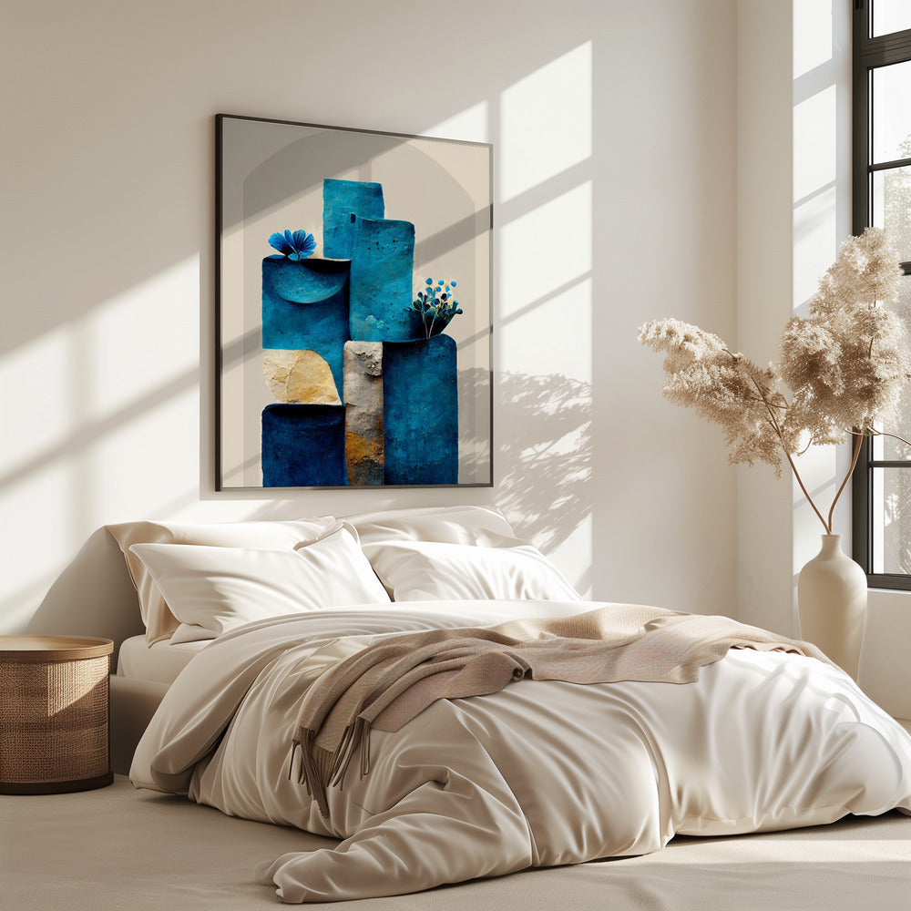 Blauwe elementen stijgen | Poster