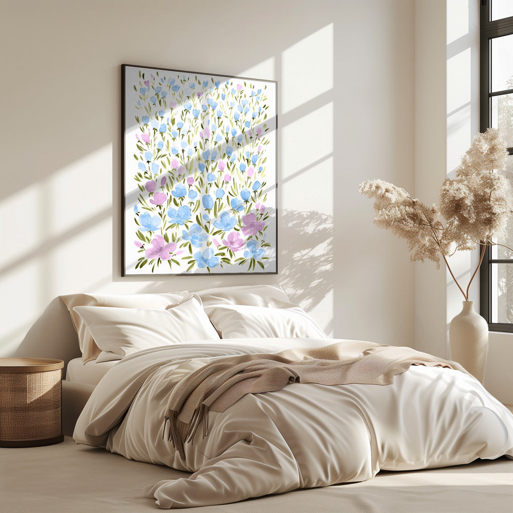 Veld met paarse en blauwe bloemen | Poster