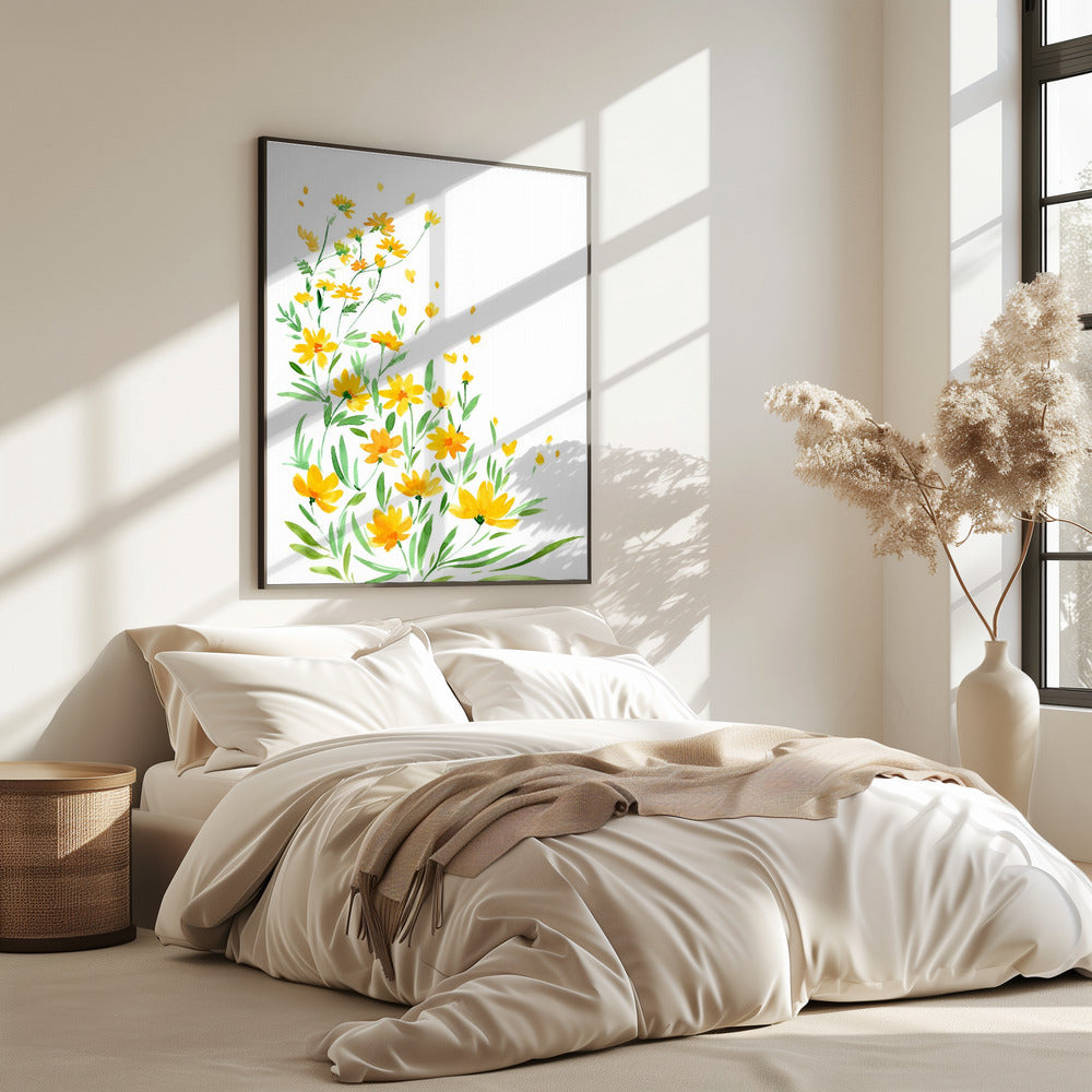 Gele aquarel wilde bloemen | Poster