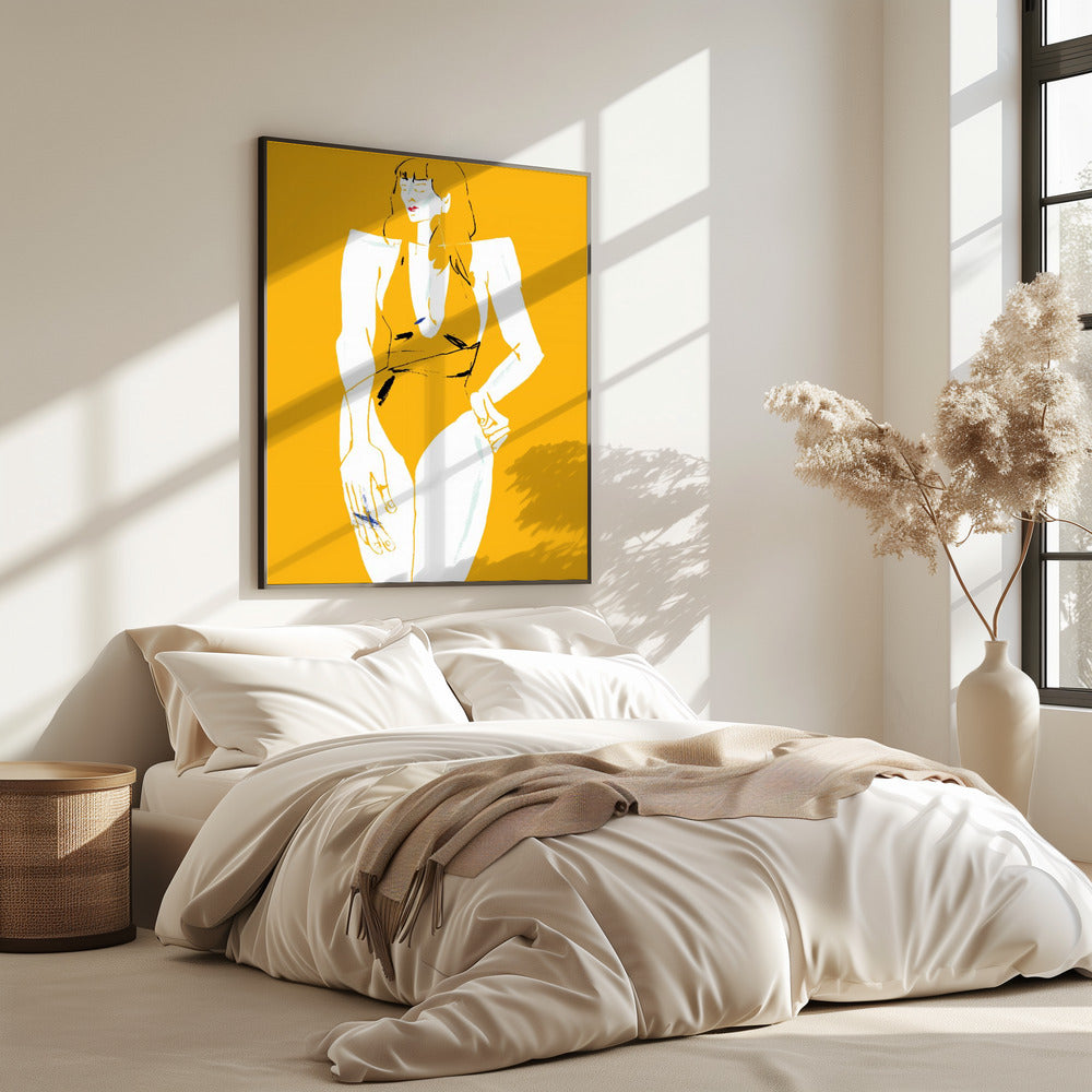Meisje in badpak geel | Poster