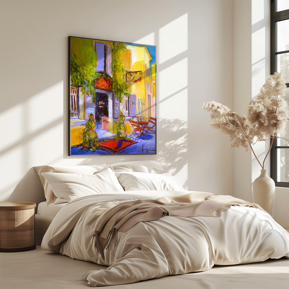 Zonnig Binnenplaats Café | Poster