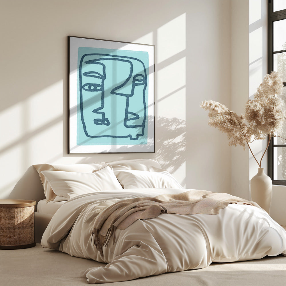 Blauwe abstracte gezichten | Poster