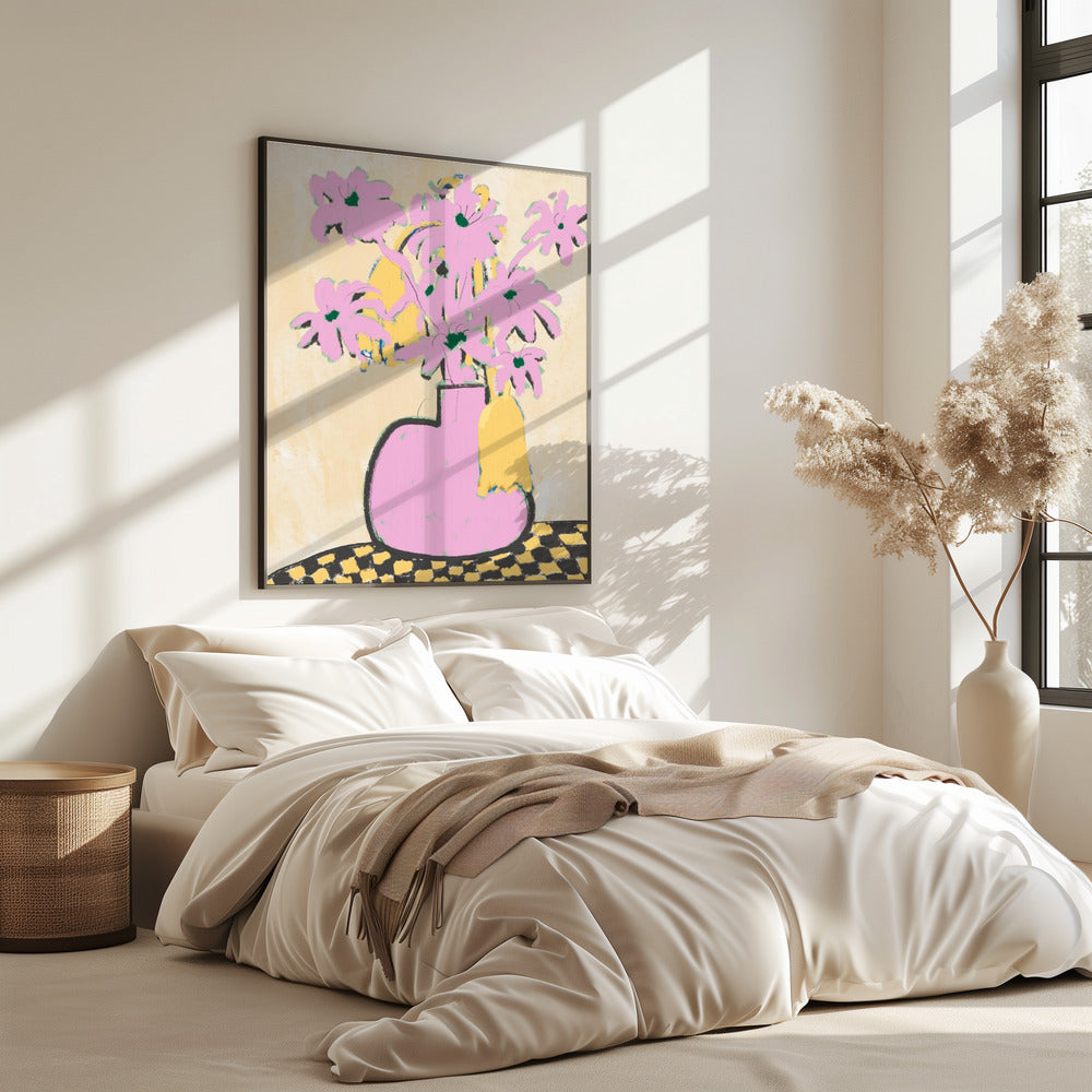 Roze bloemen in een vaas | Poster