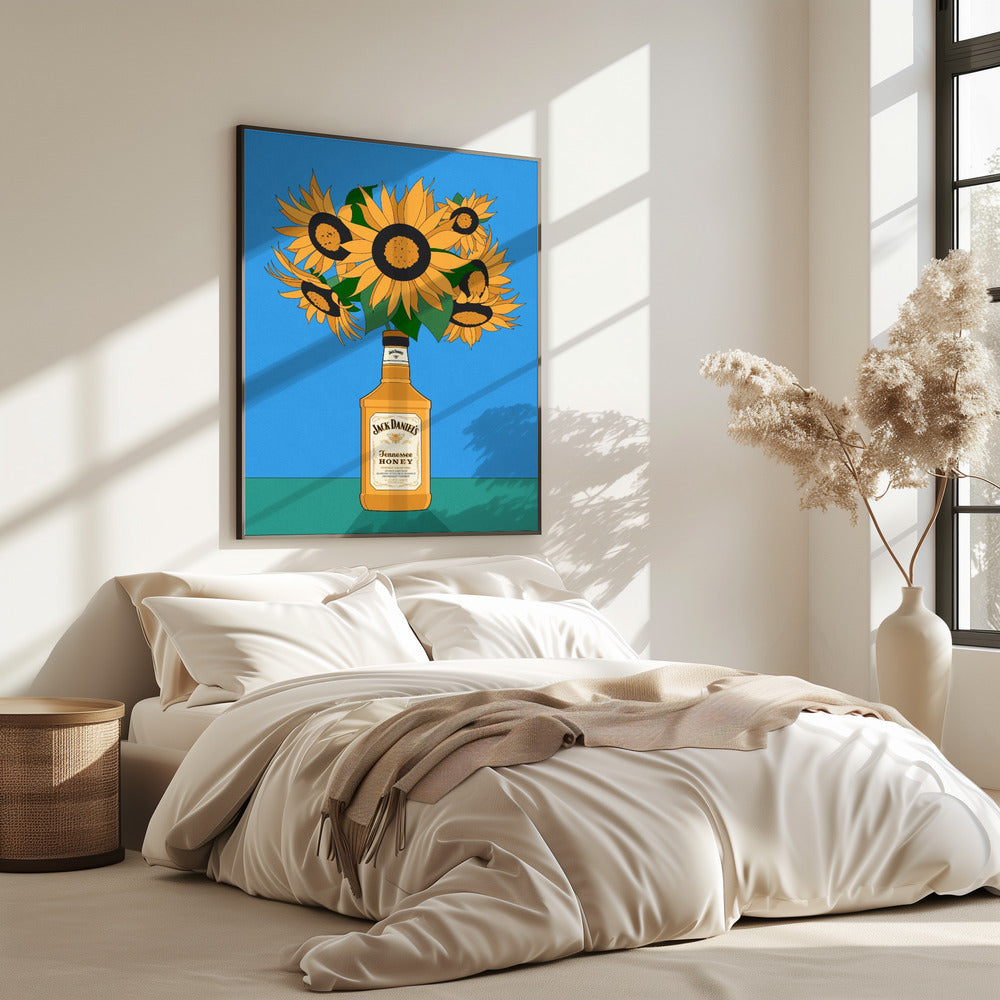 Zonnebloemen in honingwhisky retro-illustratie | Poster