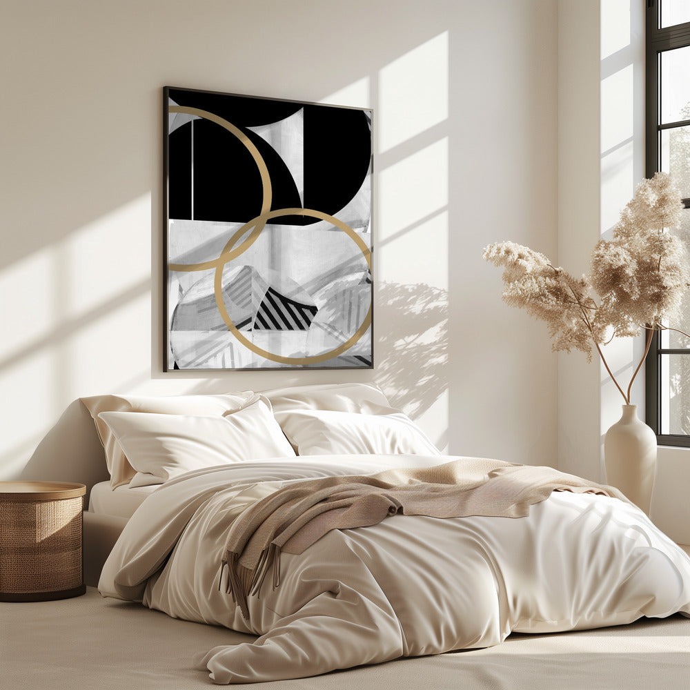 Zwart-witte strepen gouden bollen nr. 2 | Poster