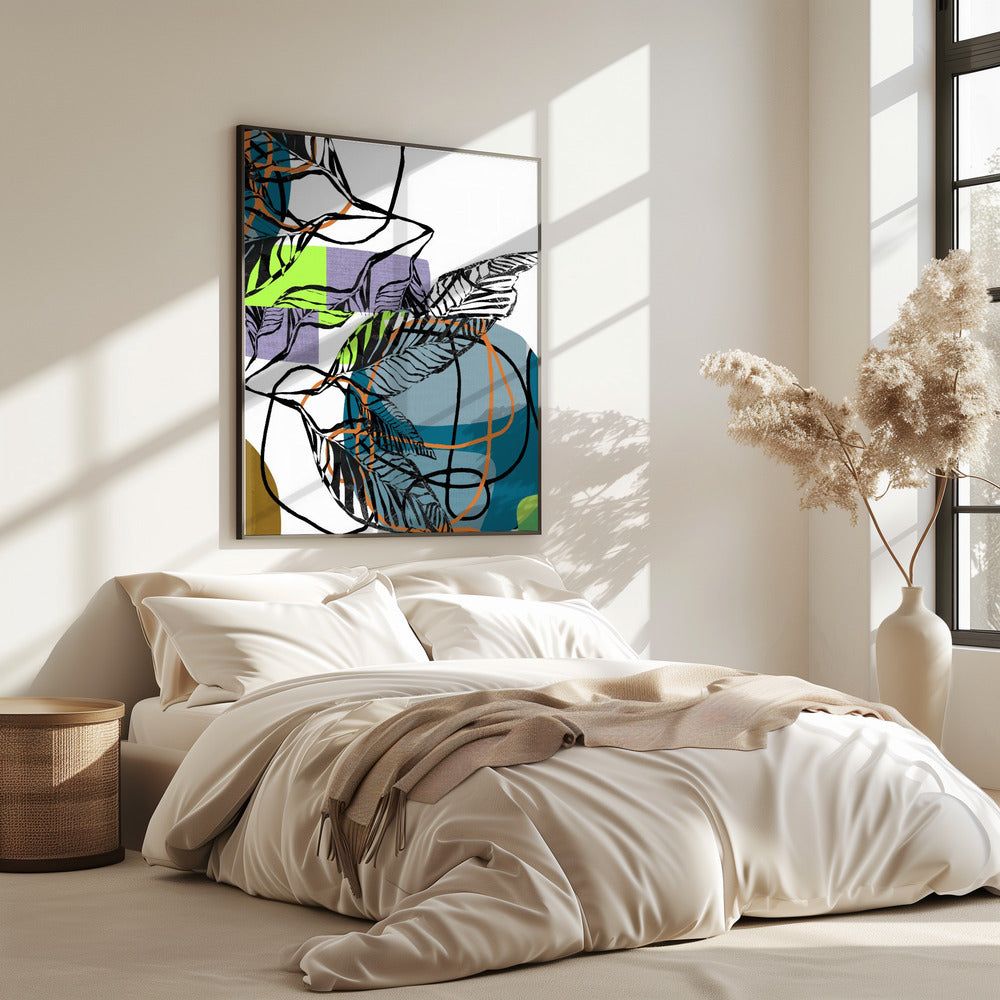 Abstracte zwarte bladeren met kleur nr. 1 | Poster