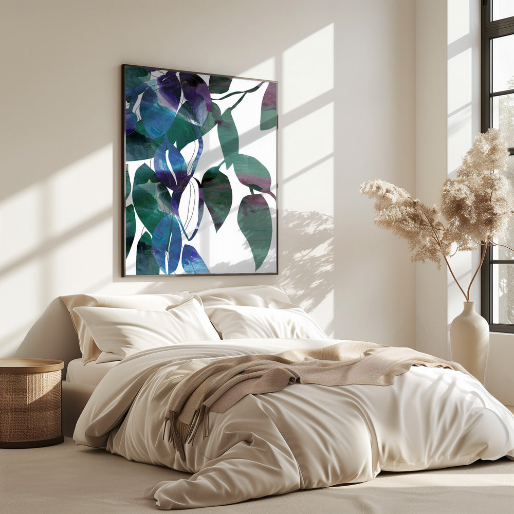 Botanical Leaf Print Art In Navy Blue 1 | Poster