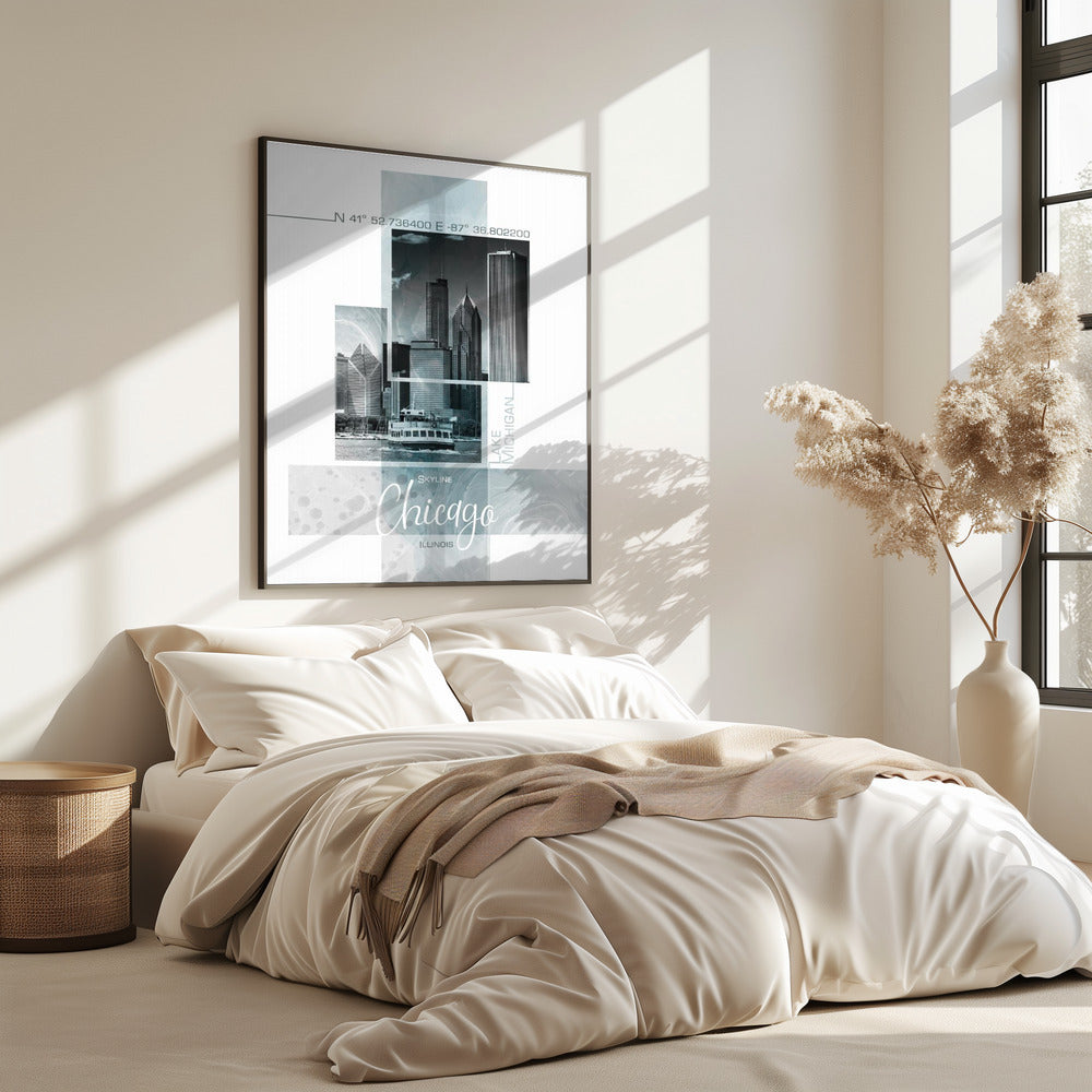 Posterkunst CHICAGO Skyline | turquoise marmer | Poster