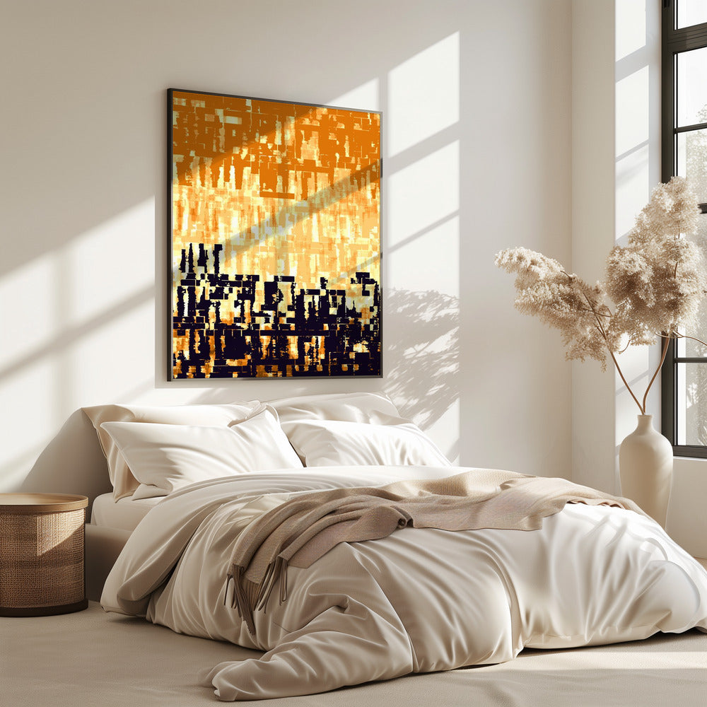 Oranje en zwart kleurenpalet met gepixelde texturen | Poster