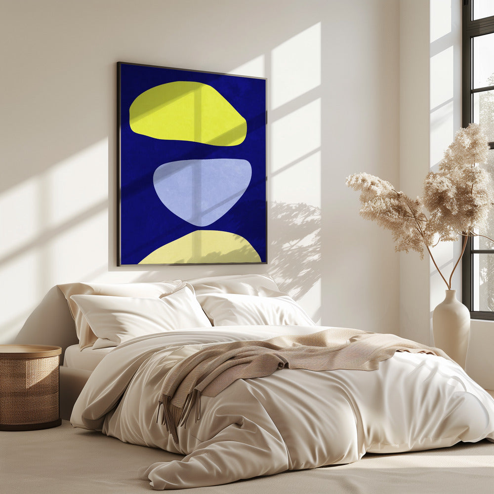 Abstracte vormen blauw en geel | Poster