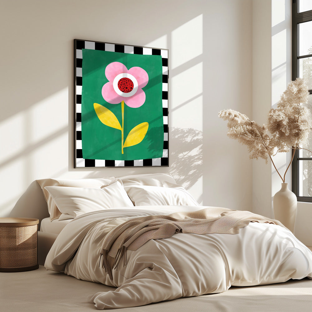 Roze bloem met gele bladeren | Poster