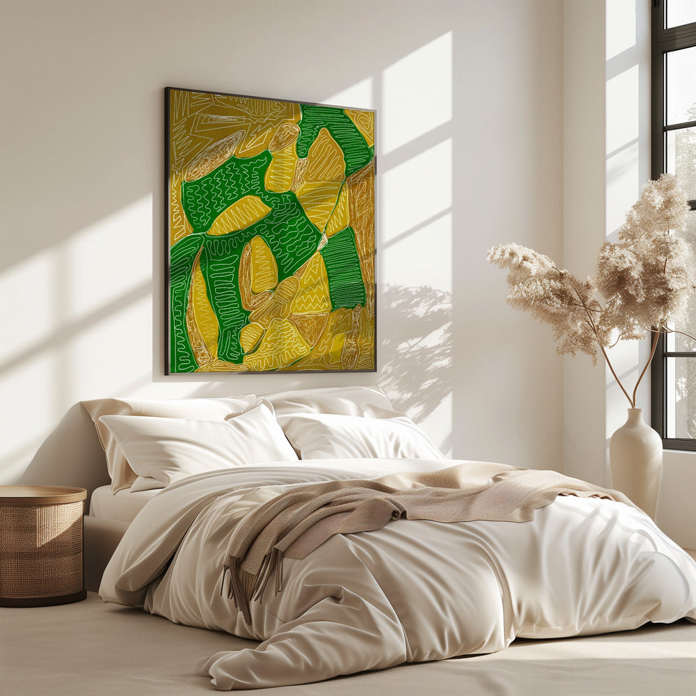 Goud en groen abstract | Poster
