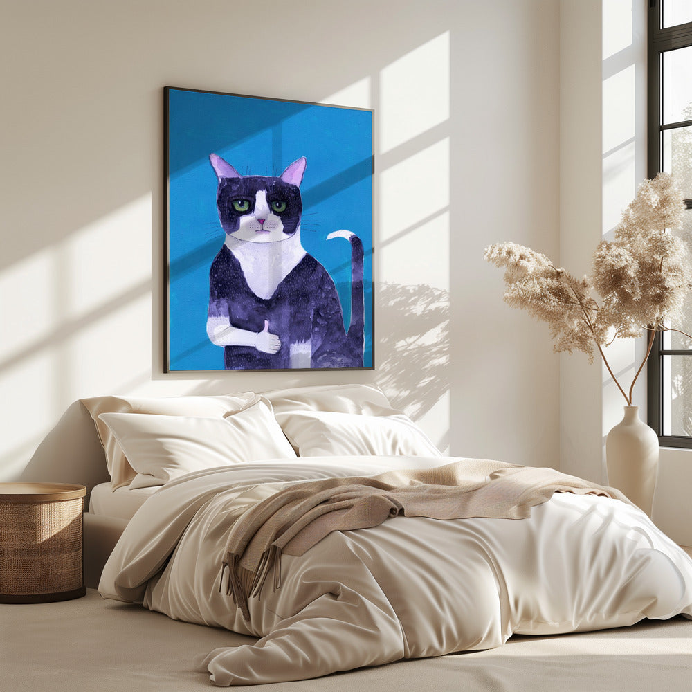 Kat duimen omhoog blauw | Poster