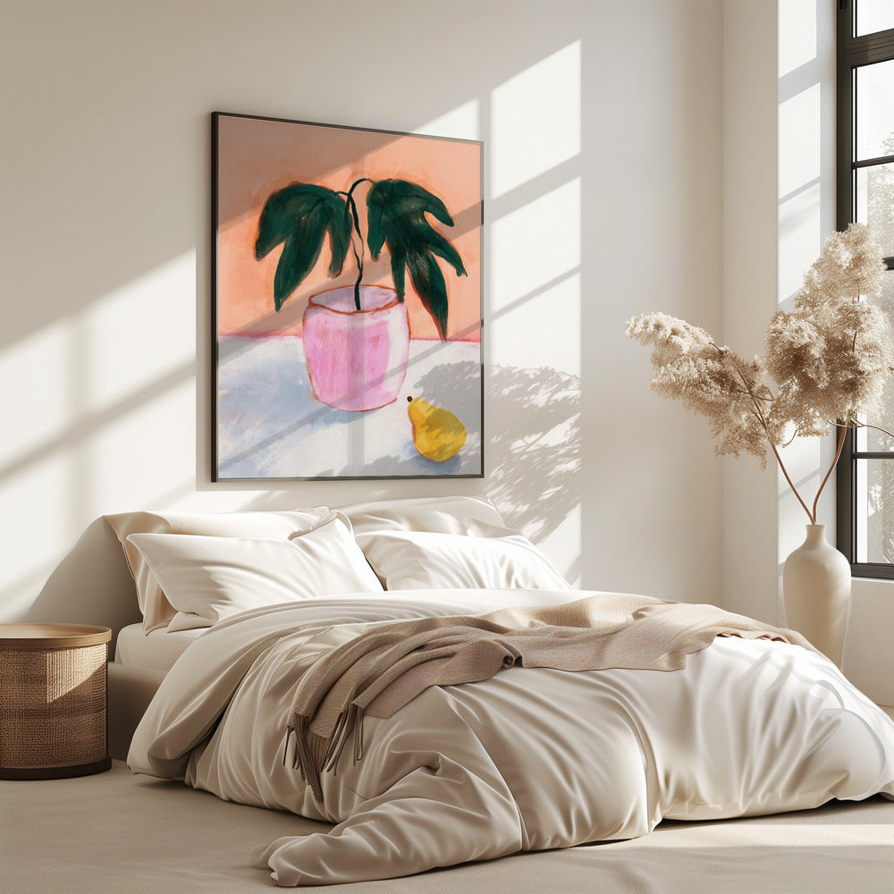 Roze pot, gele peer | Poster