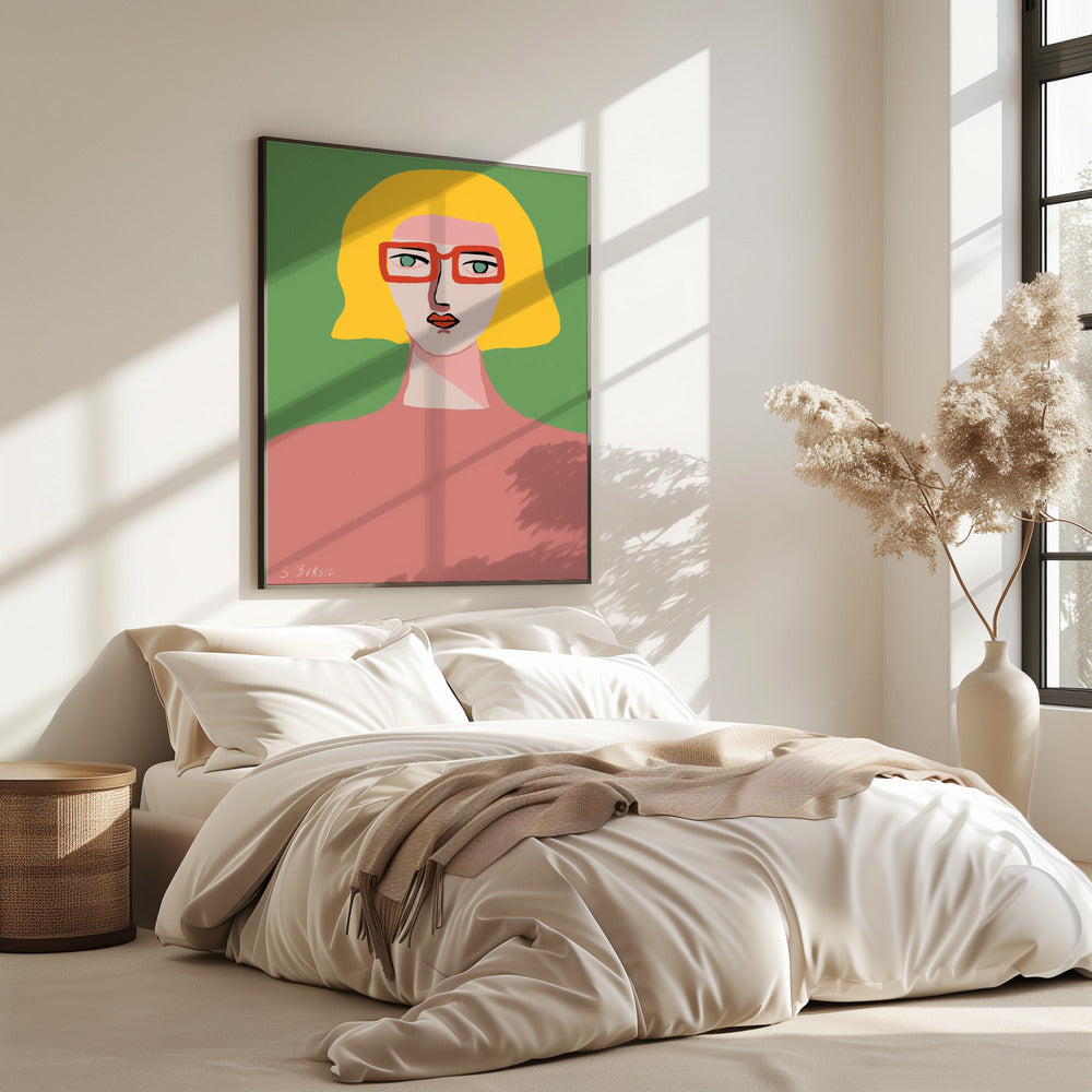 Golden hair lady with red glasses | Poster