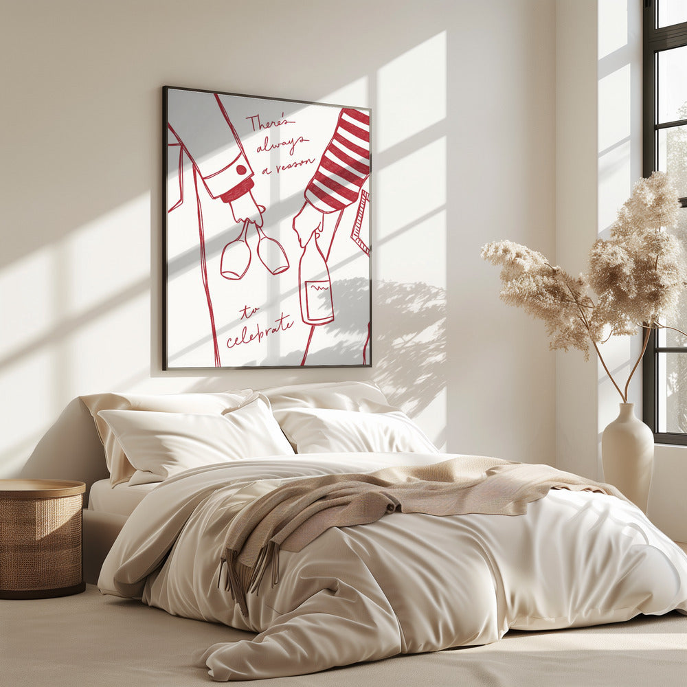 Vrouw met wijnfles en wijnglas (rood) - Wine Vin Rouge Femme | Poster