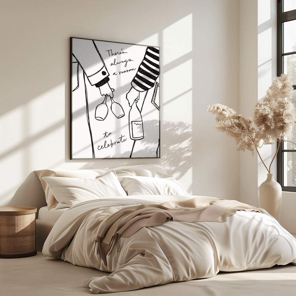 Vrouw met wijnfles en wijnglas (zwart-wit) - Wijn Vin Femme Noir et Blanc | Poster
