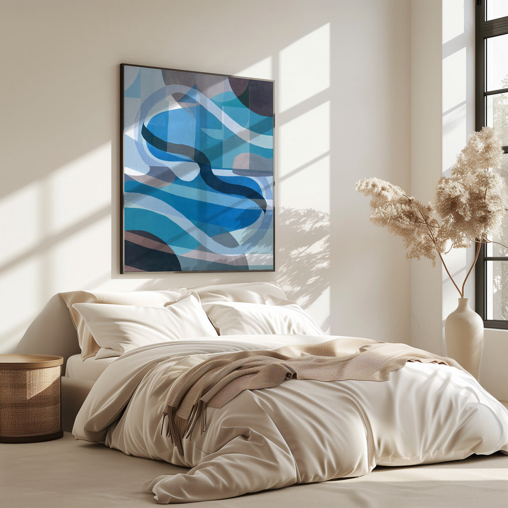 Abstracte blauwe en neutrale wervelende vormen 1 | Poster